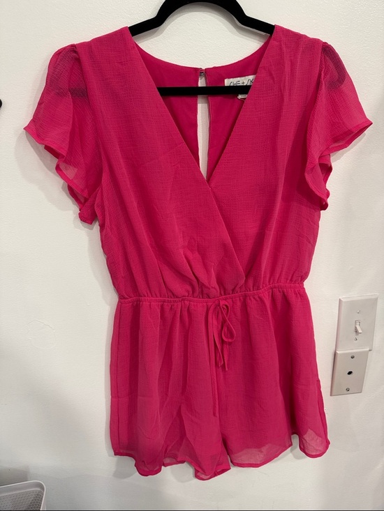 She + Sky Pants - She + Sky Hot Pink Flutter Sleeve Tie-Waist Romper